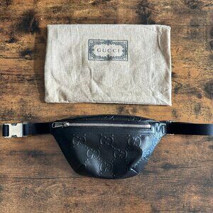 Gucci GG Embossed Perforated Leather Belt Waist Bag in Black Calfskin - RARE